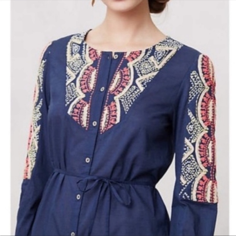 ANTHROPOLOGIE Hei Hei Agonda Embroidered Navy Tunic